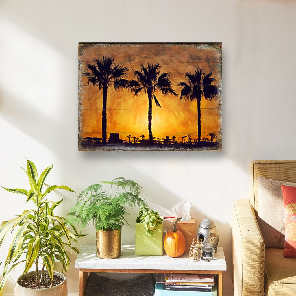 Spates Palm Trees in Sunset Wooden Wall Art by Nature Wonders - Nature Wildlife Decor - 95275B
