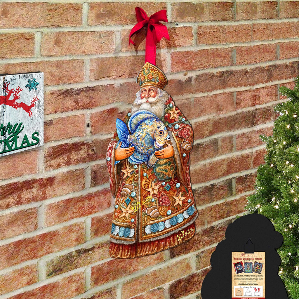 Santa with Fish Holiday Door Decor by G. Debrekht - Christmas Santa Snowman Decor - 8691411H