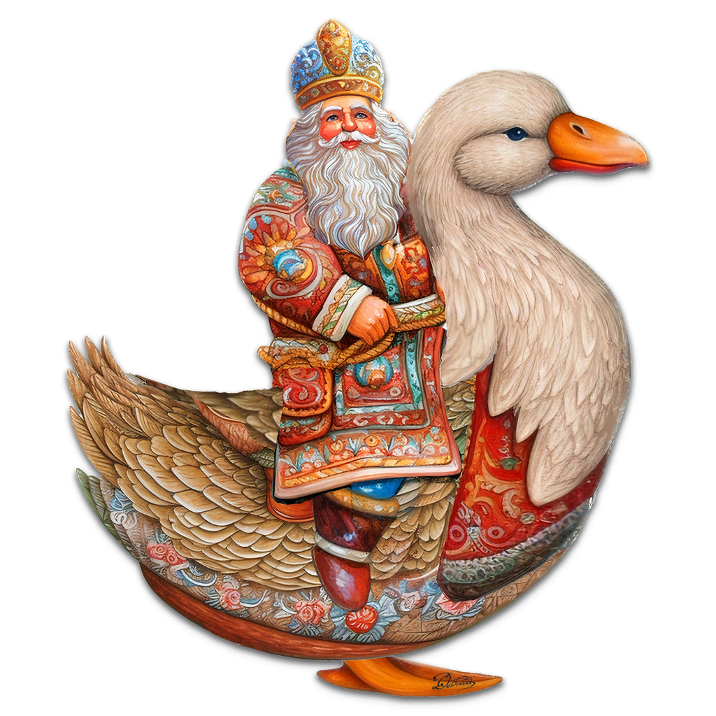 Charming Santa Riding Goose Holiday Door Decor by G. Debrekht - Christmas Santa Snowman Decor - 8611063H