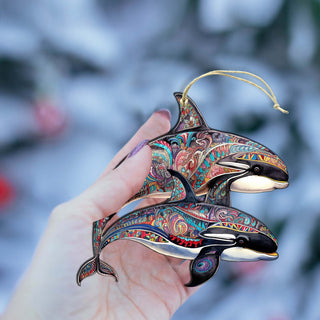 Alaskan Mysterious Orcas Wooden Ornaments by G.Debrekht - Wildlife Holiday Decor - 8710107-1