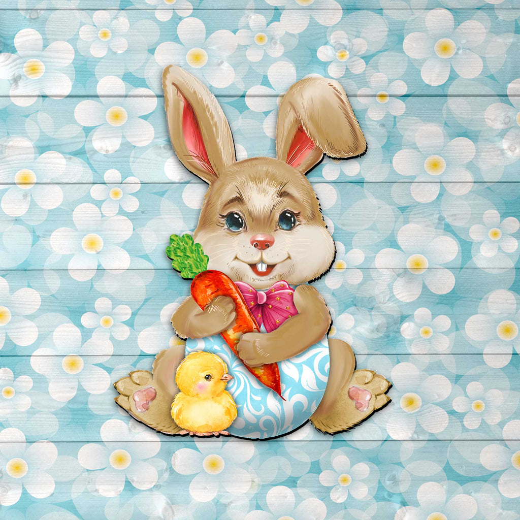 Bunny with Chick Wooden Door Hanger by G. DeBrekht - Easter Spring Decor - 815432-1H