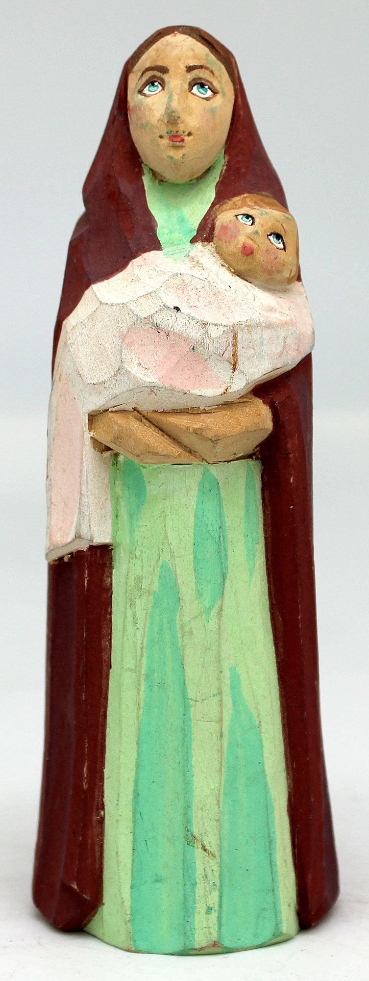 One-of-a-Kind Mary and Child WOODCARVED Handpainted Figurine 5.5