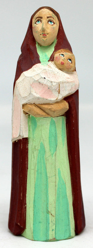 One-of-a-Kind Mary and Child WOODCARVED Handpainted Figurine 5.5
