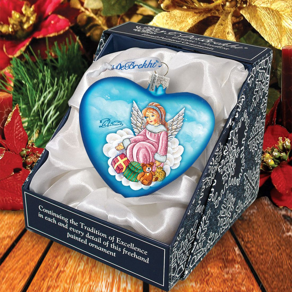 Guardian Angel Heart Glass Ornament by G. DeBrekht - Nativity Holiday Decor - 744-022