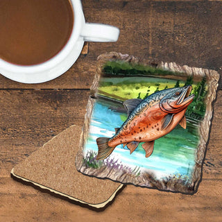 Salmon Wooden Cork Coasters Gift Set of 4 by Nature Wonders Coastal Nature Wildlife Decor - 95394C-S4
