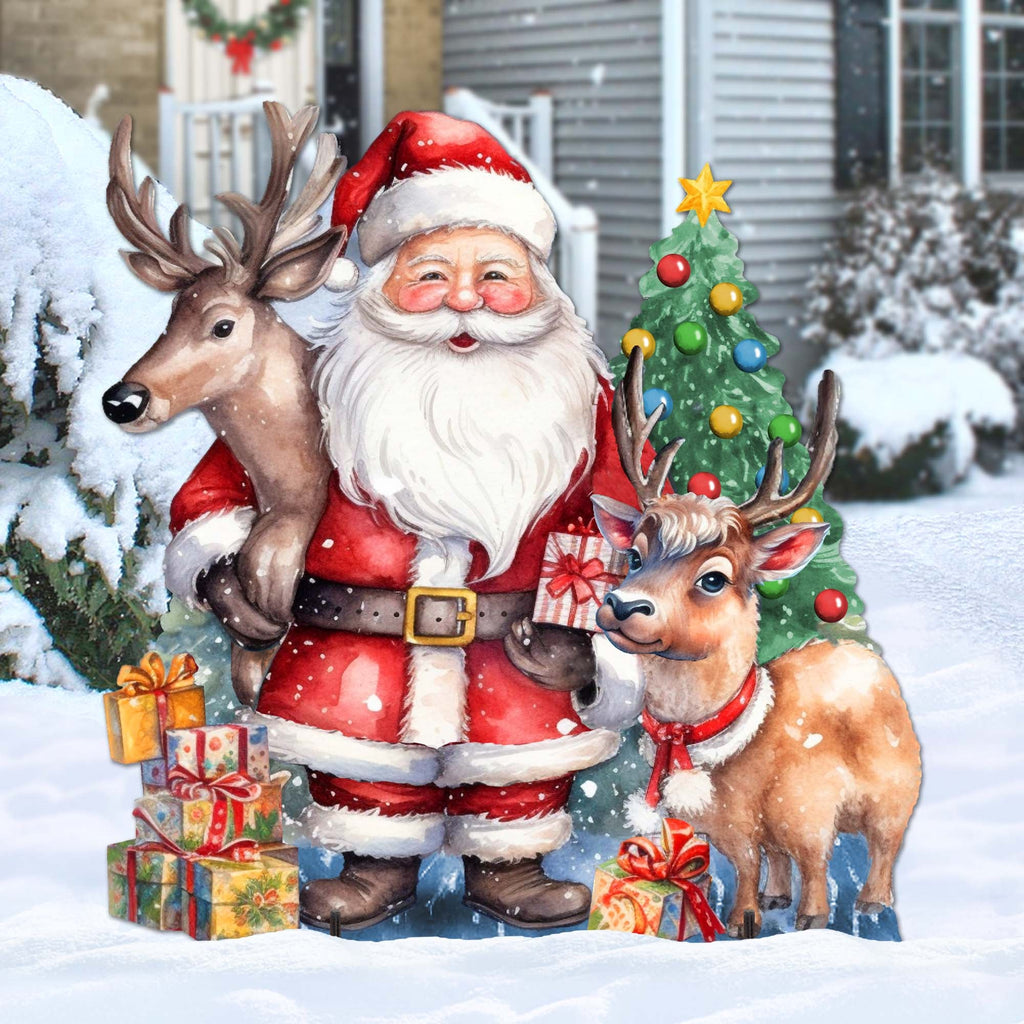 Santa with Reindeers Outdoor Decor by G. Debrekht - Christmas Santa Snowman Decor - 8611032F