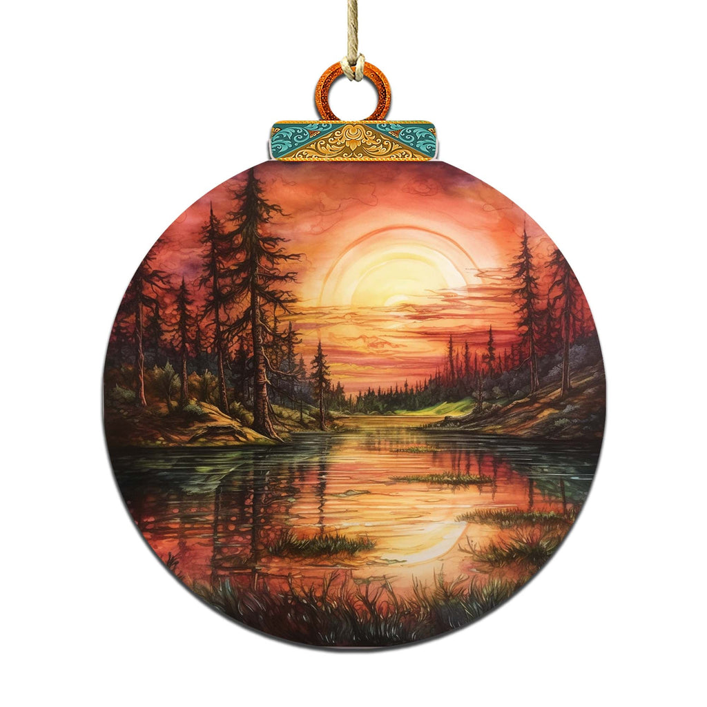 Red Sunset in Alaska Wooden Ornaments by G.Debrekht - Wildlife Holiday Decor - 870077