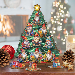 Gnomes Christmas Tree Eco Wood Set by G.DeBrekht Christmas Decor - 8091512