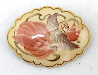 Handpainted Jewelry Lacquered Miniature Brooch Pin by G.DeBrekht Unique Handmade Gift Collectible and Home Decoration