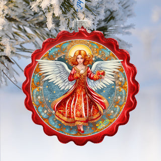 Angel with Love Wreath Glass Ornament by G. Debrekht - Nativity Holiday Decor - 759-062