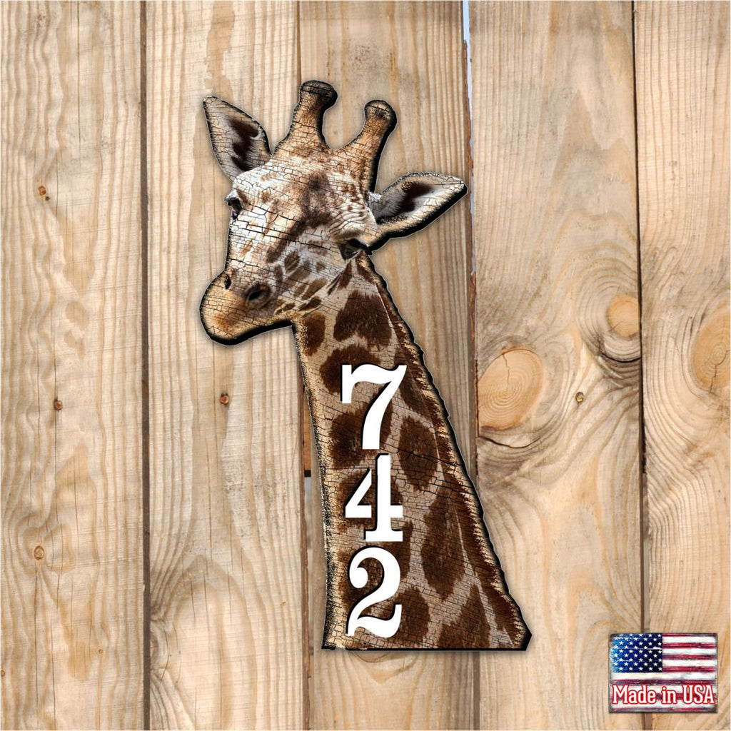Giraffe Wooden Custom House Number Sign - Nature Wildlife Decor - Handcrafted Wooden Handcrafted Wooden Address Sign - MA982312