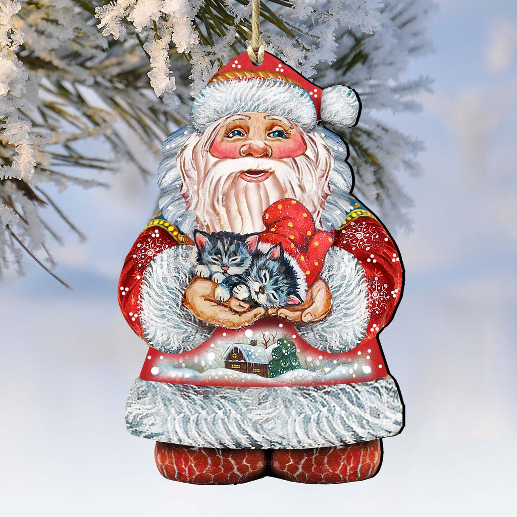Kitten Holiday Santa Wooden Ornaments by G. DeBrekht - Christmas Santa Snowman Decor - 8117808