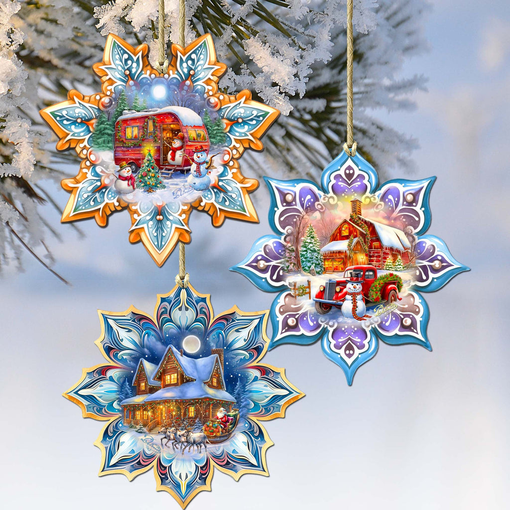 Waiting for Christmas Snowflake Eco Wood Ornaments Set of 3 by G. Debrekht - Christmas Decor - 8090150-S3