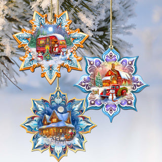 Waiting for Christmas Snowflake Eco Wood Ornaments Set of 3 by G. Debrekht - Christmas Decor - 8090150-S3
