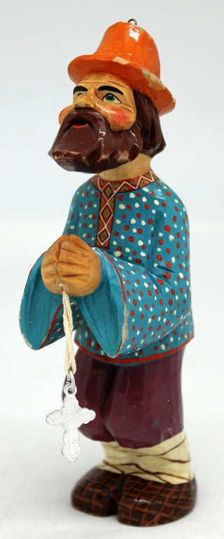 One-of-a-Kind Man with a Cross WOODCARVED Handpainted Figurine 5.5