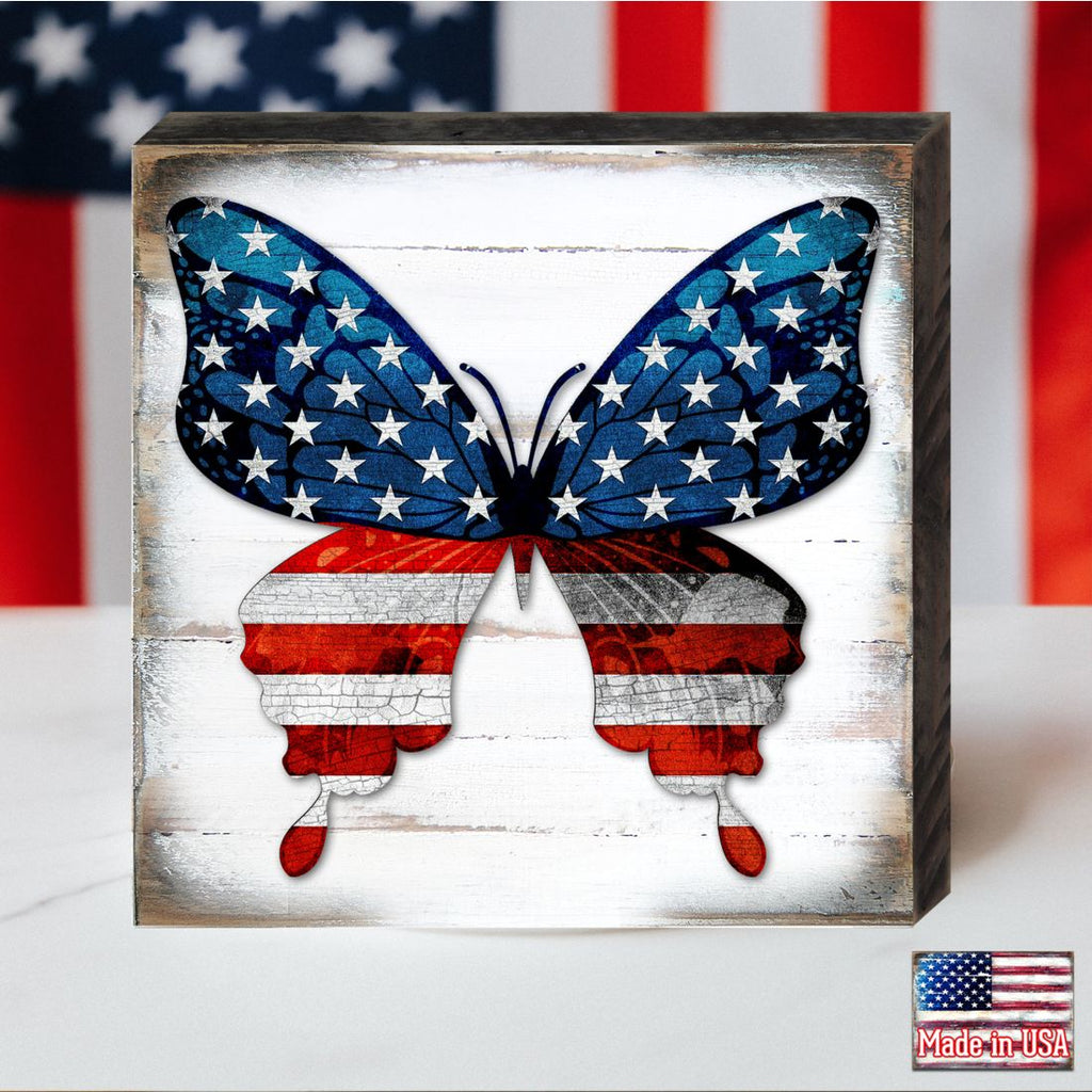 USA Butterfly Patriotic Wall Block - American Patriotic Decor - 8187127B