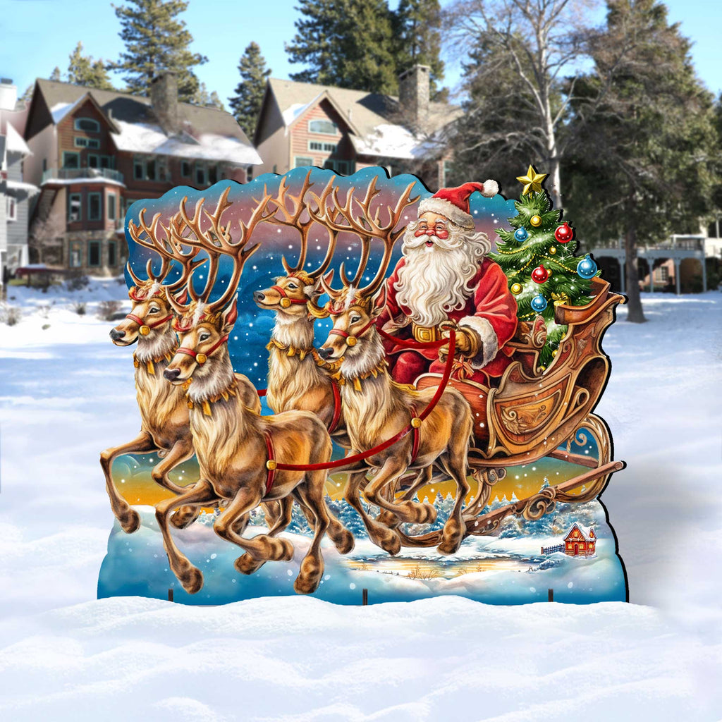 Santa in Sleigh Outdoor Decor by G. Debrekht - Christmas Santa Snowman Decor - 8611037F