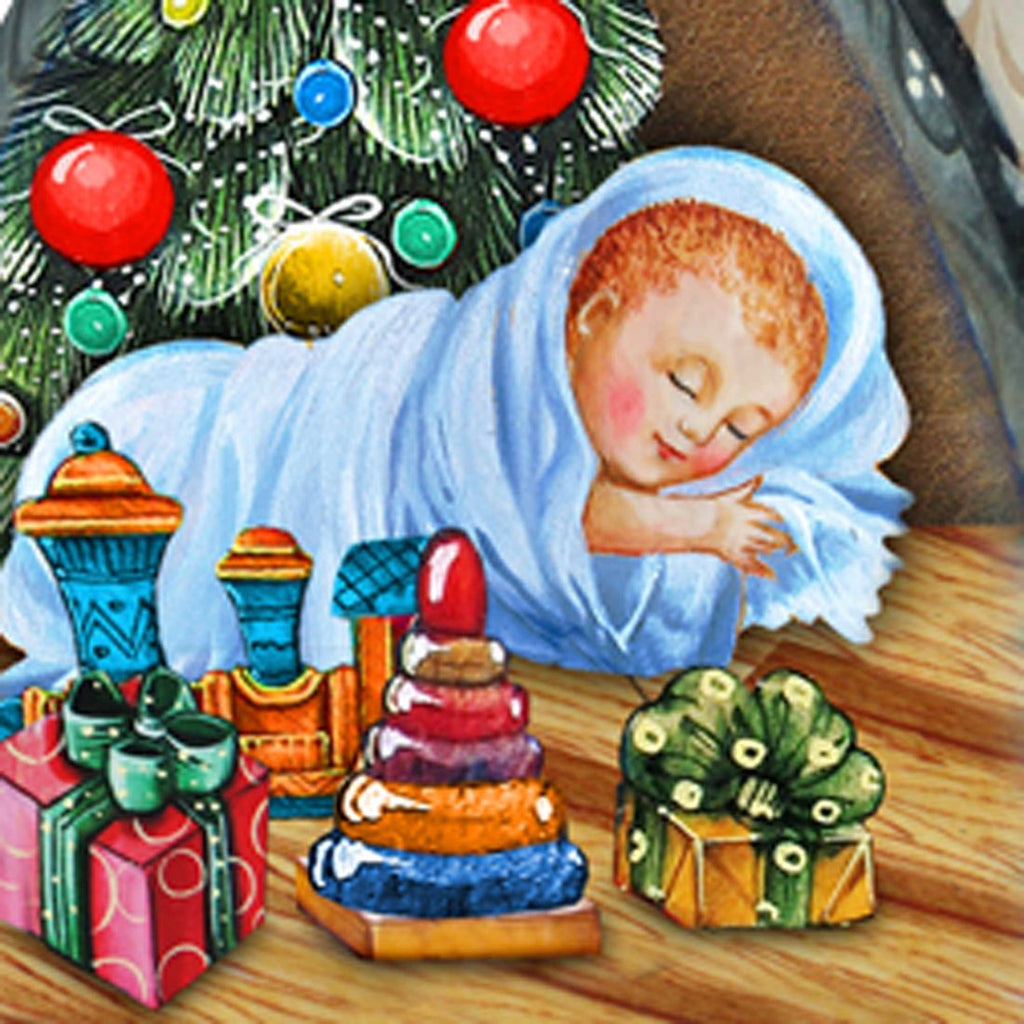 Baby's First Christmas Santa Hand-Painted WOODCARVED Figurine by G. DeBrekht - Christmas Decor - 8214819