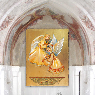 Angels Watching Over You Wooden Gold Plated Religious Christian Sacred Icon - Inspirational Icon Decor - 85046