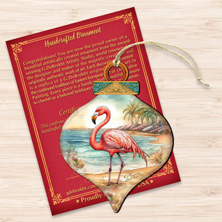 Holiday Coastal Decor - Flamingo Charm Wooden Ornaments by G. Debrekht - Coastal Holiday Decor - 8688173