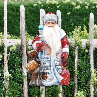 Santa and a Honey Bear Door Decor by G. DeBrekht - Christmas Santa Snowman Decor - 8128811H