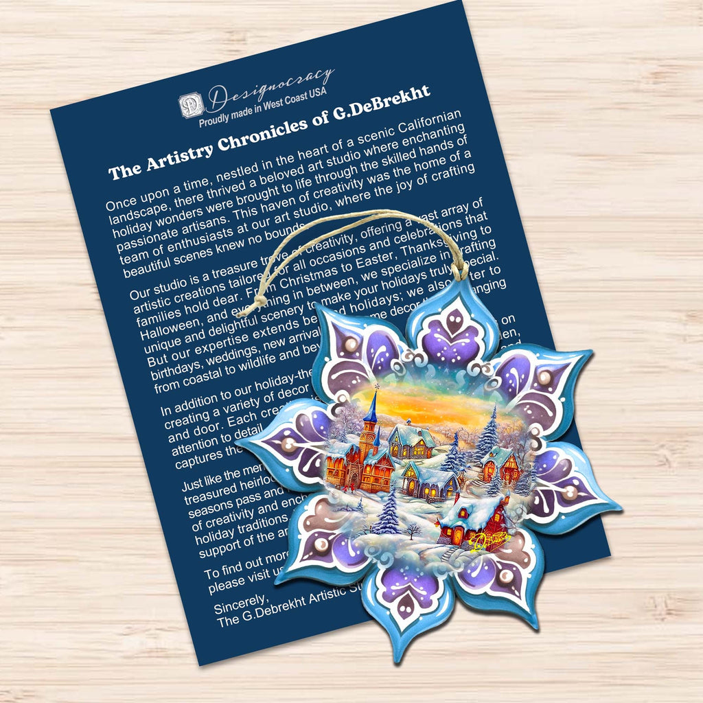 Winter Village Snowflake Eco Wood Ornaments Set of 3 by G. Debrekht - Christmas Decor - 8090146-S3