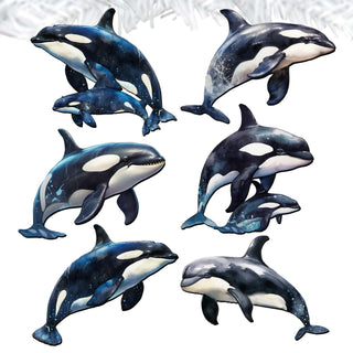 Majestic Orcas Clip-On Eco Wood Decorative Ornaments Set of 6 by G. Debrekht - Wildlife Decor - 8090102C-S6