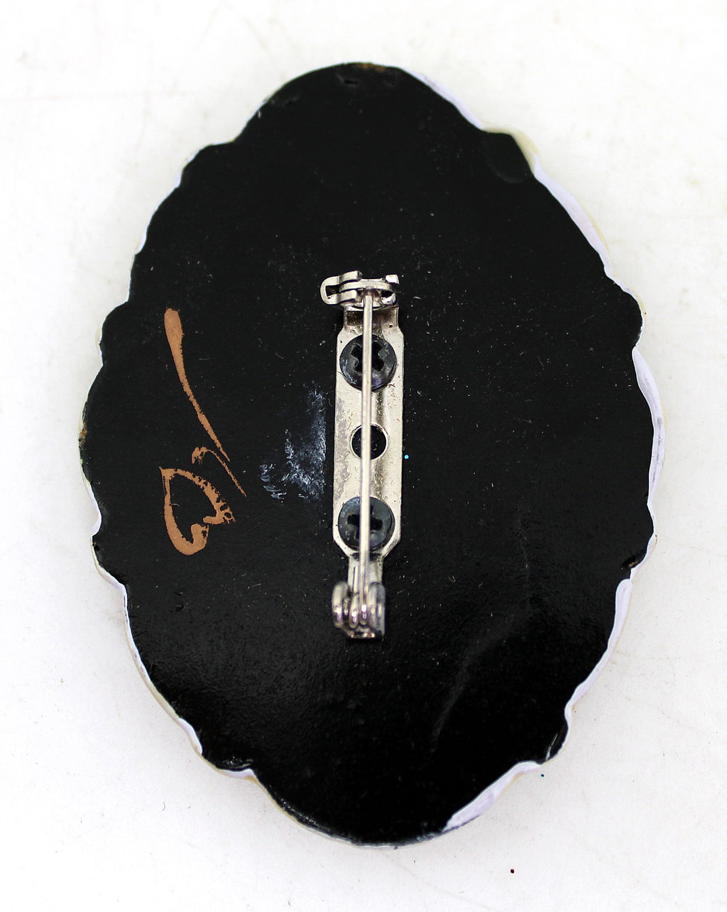 Handpainted Lacquered Miniature Jewelry Brooch Pin by G.DeBrekht Unique Handmade Gift Collectible and Home Decoration