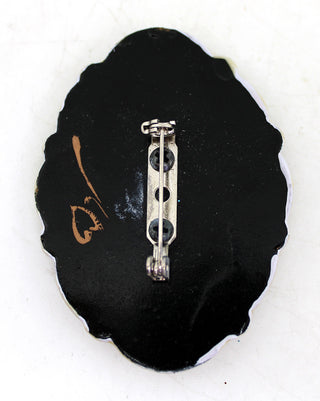 Handpainted Lacquered Miniature Jewelry Brooch Pin by G.DeBrekht Unique Handmade Gift Collectible and Home Decoration