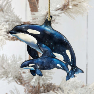 Alaskan Orcas Wooden Ornaments by G.Debrekht - Wildlife Holiday Decor - 8710102-1