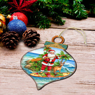 Beach Themed Ornaments - Santa's Surf Wooden Ornaments by G.Debrekht Coastal Holiday Decor - 8688187