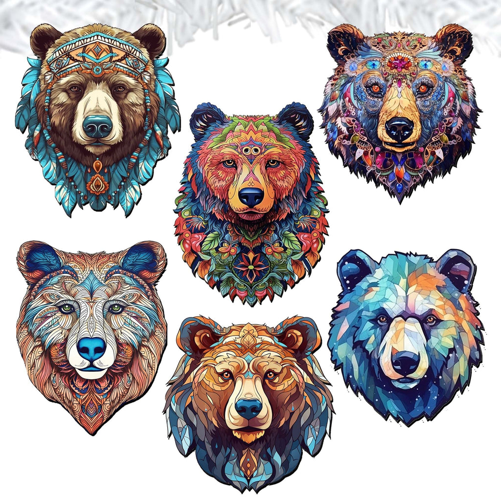 Mystical Bears Clip-On Eco Wood Decorative Ornaments Set of 6 by G. Debrekht - Wildlife Decor - 8090120C-S6