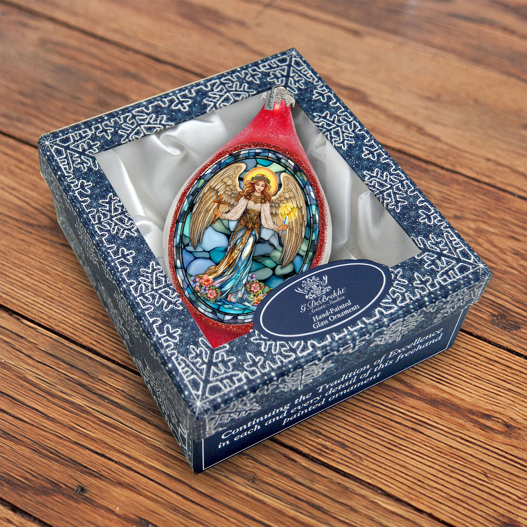 Holy Guardian Angel Drop Glass Ornament by G. Debrekht - Nativity Holiday Decor - 757-055