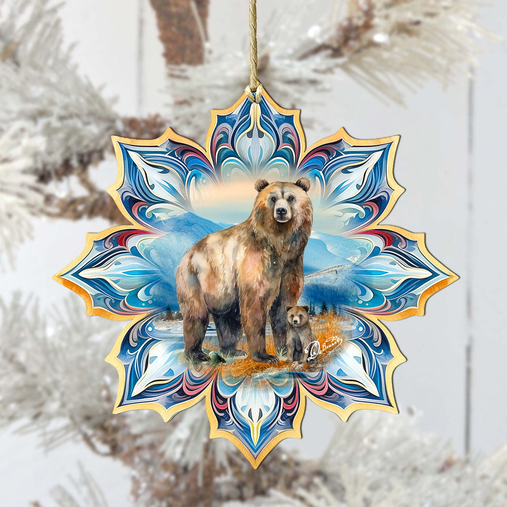 Brown Bear Snowflake Large Wooden Ornament by G. Debrekht - Nature Wildlife Decor - 8688409M