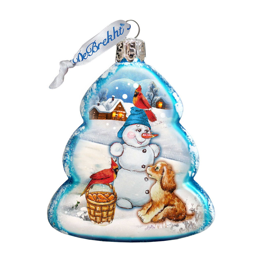 Building A Snowman Mercury Glass Ornament by G. DeBrekht - Christmas Santa Snowman Decor - 773021