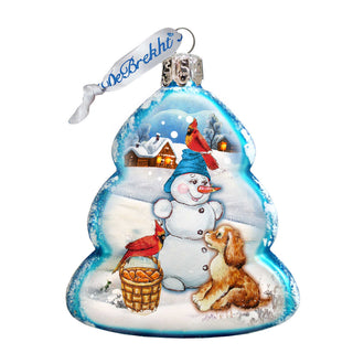 Building A Snowman Mercury Glass Ornament by G. DeBrekht - Christmas Santa Snowman Decor - 773021
