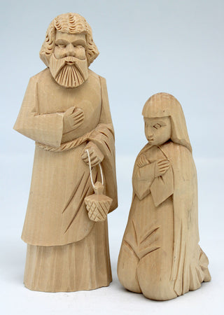 One-of-a-Kind Mary and Joseph Wood Carved Figurines Set of 6.5