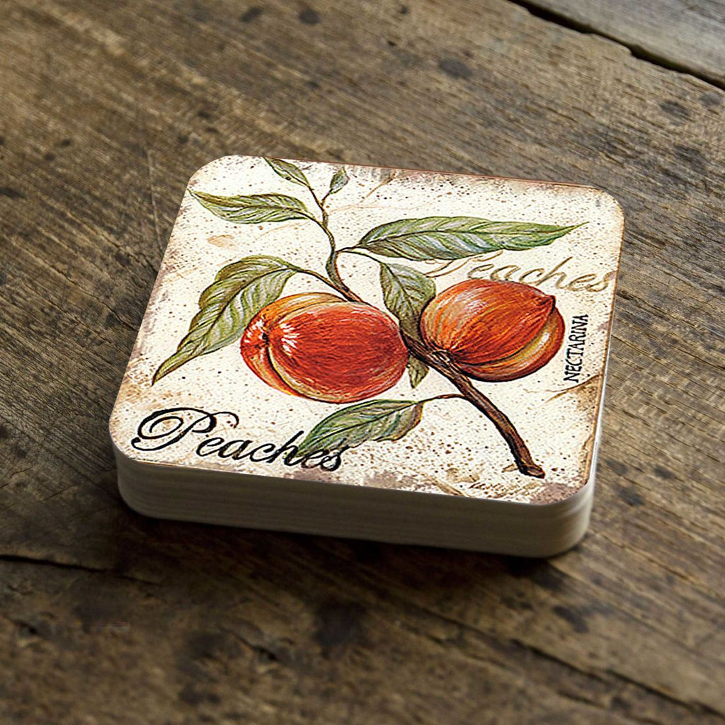 Peaches Wooden Cork Coasters Gift Set of 4 by Nature Wonders - Nature Wildlife Decor - 8198632C-S4