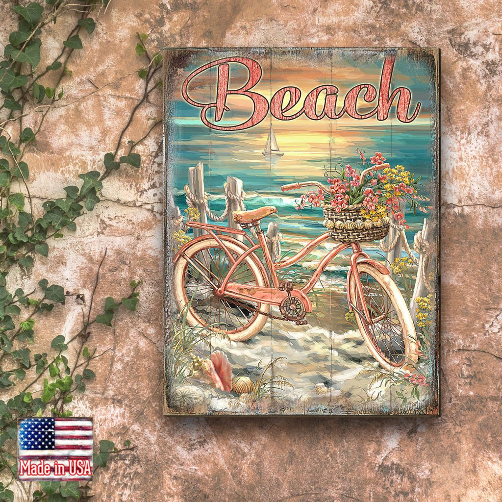 Bicycle by The Sea Wooden Coastal Wall Art by D. Gelsinger - Coastal Holiday Decor - 95651B-1555