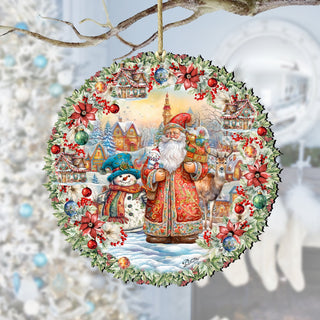Merry Christmas Wreath Wooden Ornaments by G. Debrekht Christmas Santa Snowman Decor - 8611069