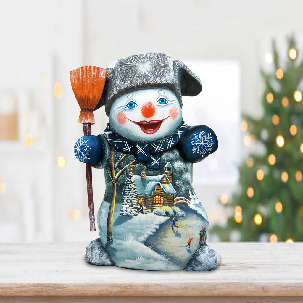 Snowy Memory Snowman Hand-Painted WOODCARVED Figurine by G. DeBrekht - 8215862 *** PRE-ORDER - Handmade Just for You! ***