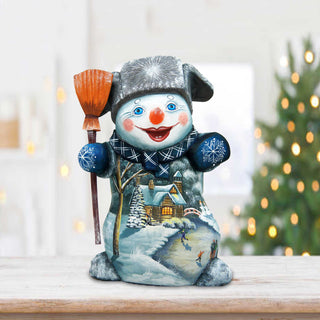 Snowy Memory Snowman Hand-Painted WOODCARVED Figurine by G. DeBrekht - 8215862 *** PRE-ORDER - Handmade Just for You! ***