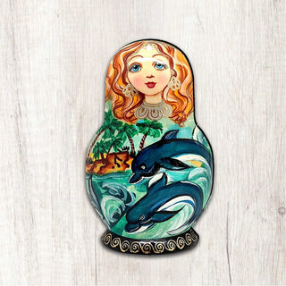 Dolphins Matreshka Coastal Outdoor Decor Large Ornament by G. DeBrekht - Coastal Holiday Decor - 8113813M