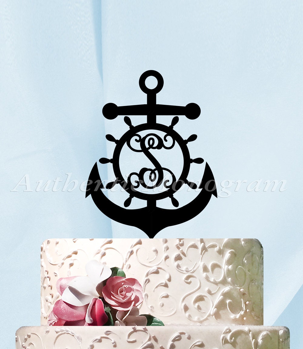 Wedding Cake Topper - A - Z Initial Wooden Anchor, Anchor Cake Topper, Birthday, Captains wheel, Nautical, Natural Wood