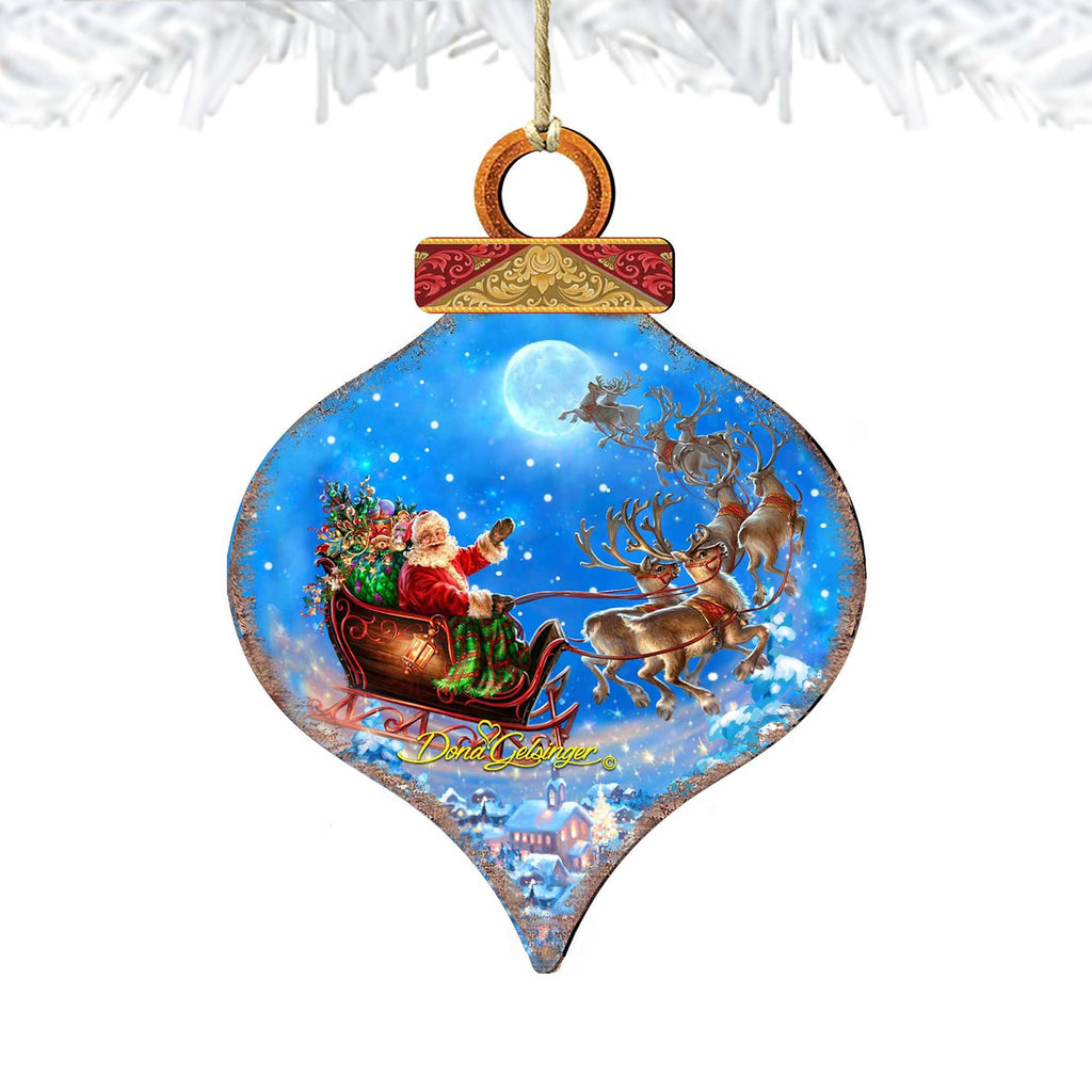 Santa Magical Flight Wooden Ornaments by Gelsinger - Christmas Santa Snowman Decor - 8031020-1314