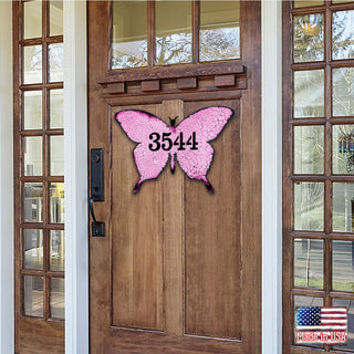 Butterfly Wooden Custom House Number Sign - Easter Spring Decor - Handcrafted Wooden Address Sign - MA98413