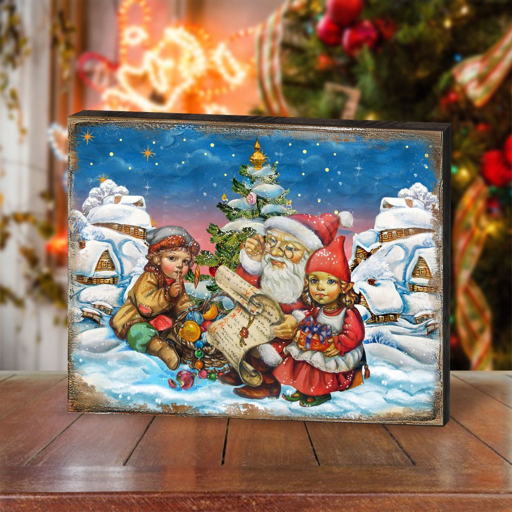 Vintage Christmas Santa Wooden Wall Art by G. DeBrekht - Christmas Santa Snowman Decor - 8173841B