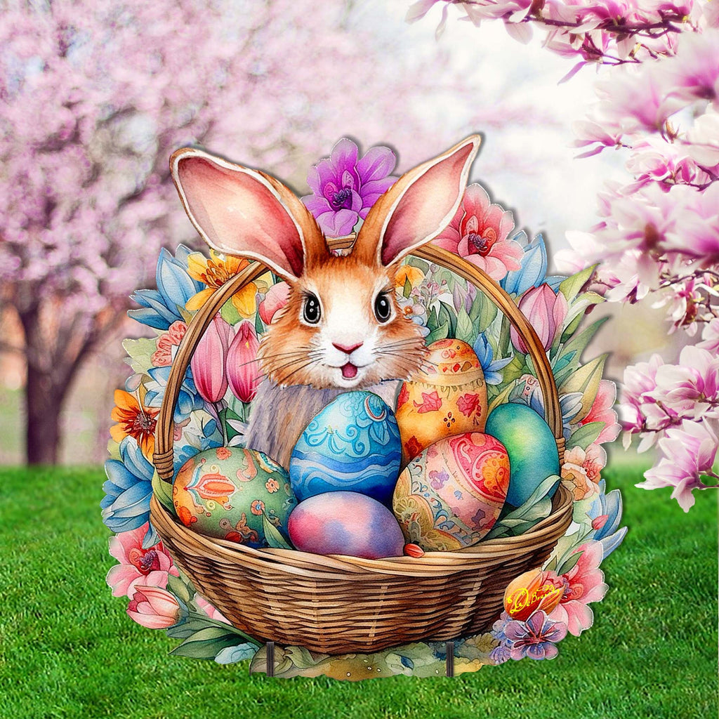 Bunny in a Basket Easter Yard Sign by G. DeBrekht - Easter Spring Decor - 8652764F