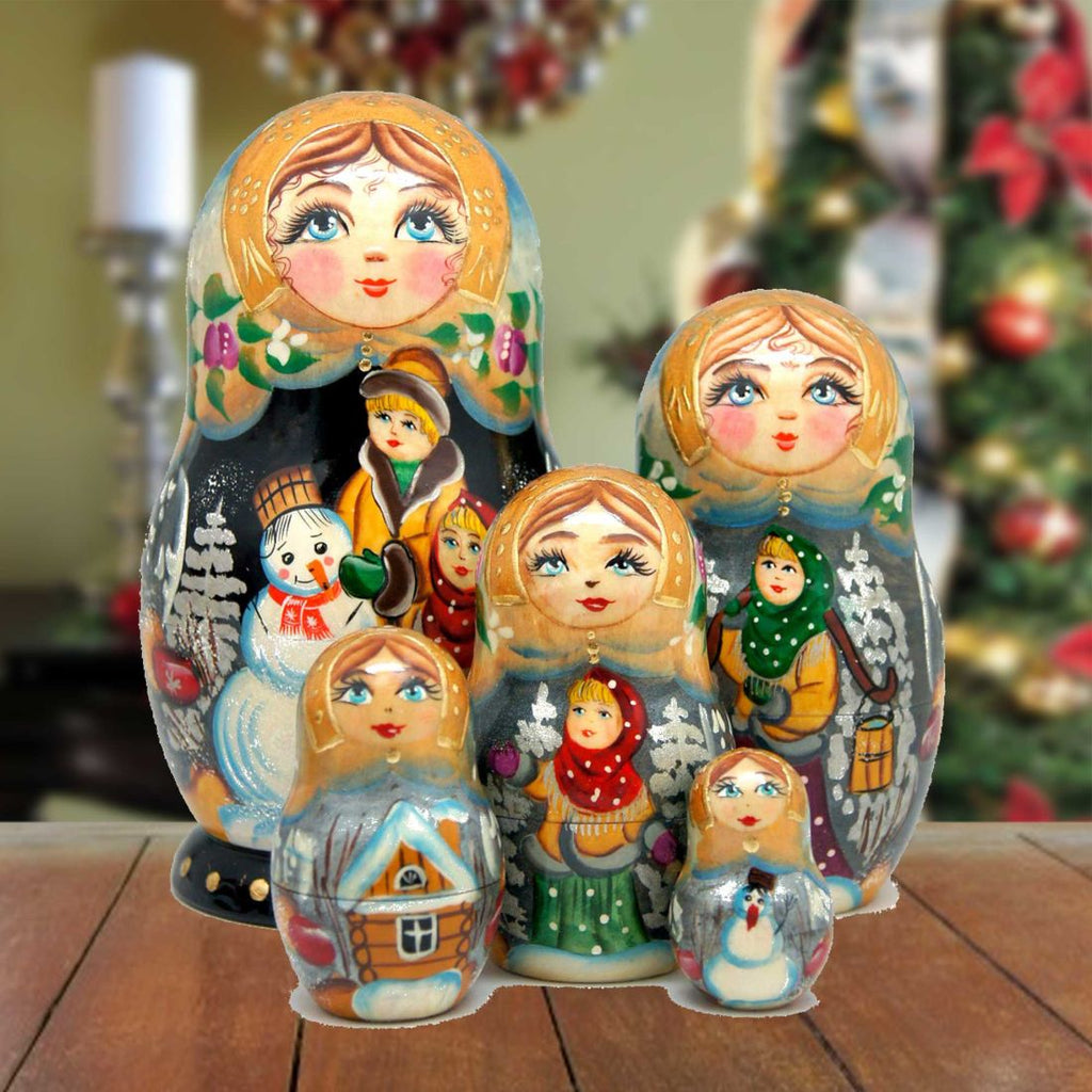 Guardian Angels Matreshka Stacking Hand-Painted Dolls Set of 5 by G. DeBrekht - Nativity Holiday Decor - 1300941