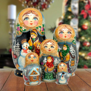 Guardian Angels Matreshka Stacking Hand-Painted Dolls Set of 5 by G. DeBrekht - Nativity Holiday Decor - 1300941